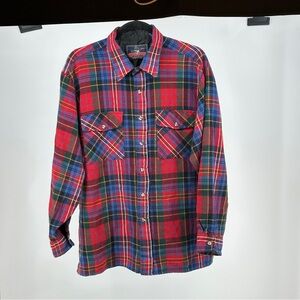 Vintage XL Colorful Acrylic Plaid‎ Flannel Shirt - Red Blue Green